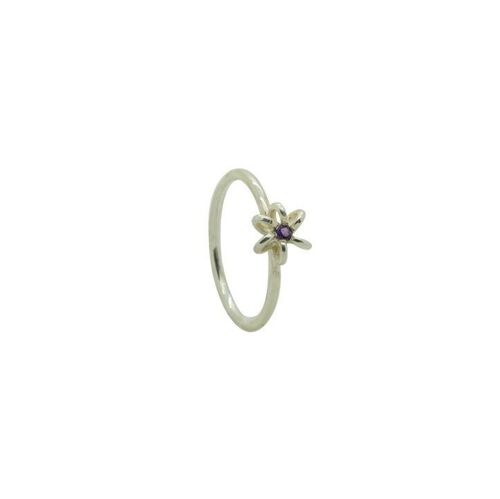 Amethyst Silver Daisy Flower Ring