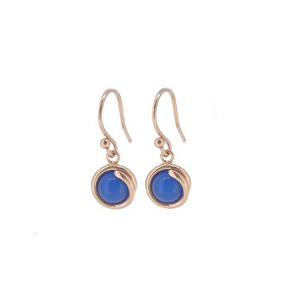 Boucles d'oreilles pendantes intemporelles en or rose et agate bleue