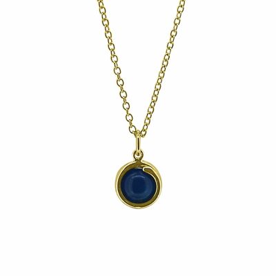 Collier Délicat Agate Bleue Or Jaune