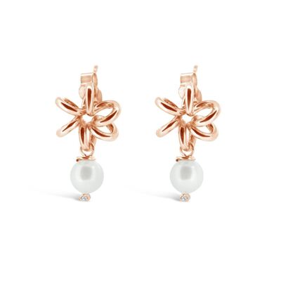 Narzissen-Blumen-Roségold-Ohrringe weiße Perle