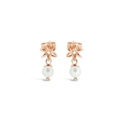 Daisy Flower Rose Gold Stud Earrings White Pearl