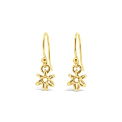 Aretes colgantes de flor de margarita en oro amarillo