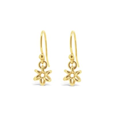 Daisy Flower Yellow Gold Drop Earrings