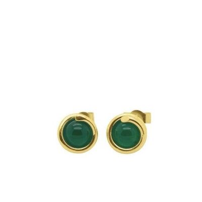Green Agate Gold Timeless Stud Earrings