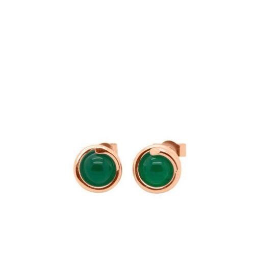Green Agate Rose Gold Timeless Stud Earrings