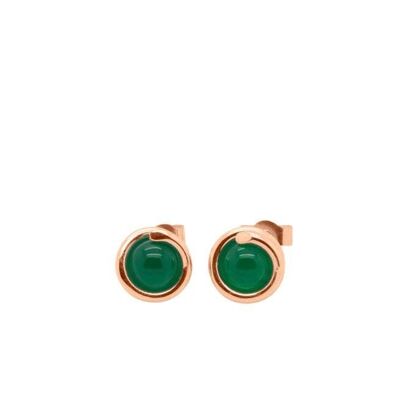 Boucles D'oreilles Tiges Intemporelles Or Rose Agate Verte