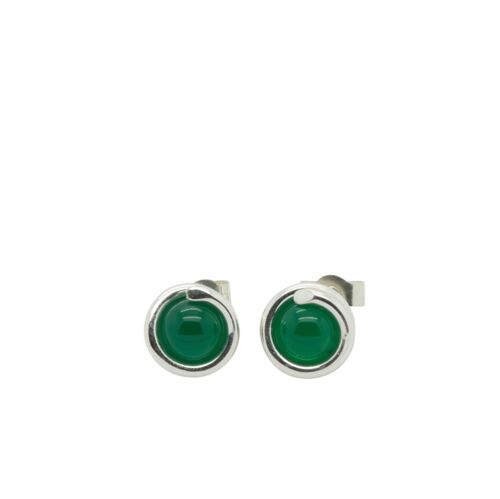 Green Agate Timeless Silver Stud Earrings