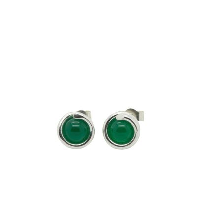 Green Agate Timeless Silver Stud Earrings