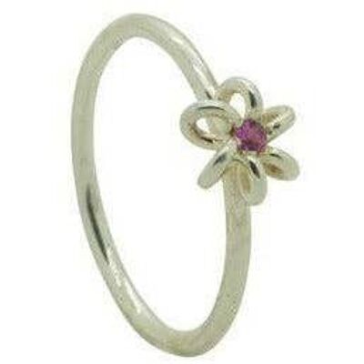 Pink Sapphire Silver Daisy Flower Ring S