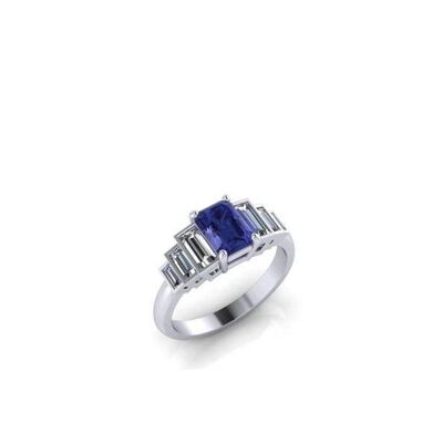 Bague de fiançailles en platine avec diamant et saphir Option 2