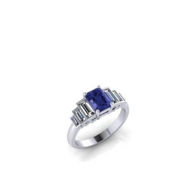 Opción 4 de anillo de zafiro con diamante de compromiso de platino