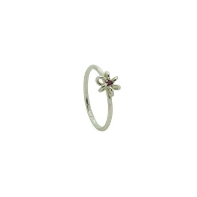 Rubin-Gänseblümchen-Silber-Blumen-Ring