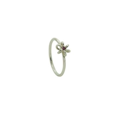 Bague fleur argent marguerite rubis