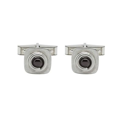 Boutons de Manchette Argent Pierre Onyx Noir