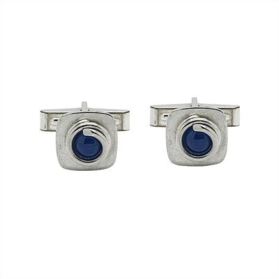 Boutons de Manchette Argent Pierre Agate Bleue