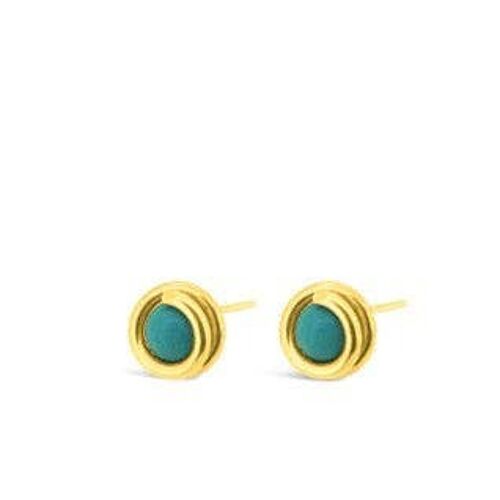 Turquoise Yellow Gold Stud Timeless Earrings