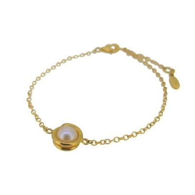 Pulsera Elegante de Oro Amarillo con Perlas Blancas