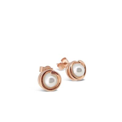 Boucles d'Oreilles Tiges Intemporelles en Or Rose avec Perles Blanches