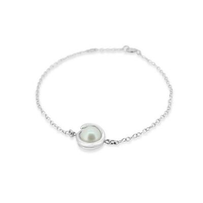 Pulsera Elegante Plata Perla Blanca