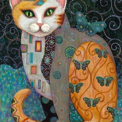 Cuadro de diamantes Gatito con mariposas, 40x50 cm, Taladros redondos