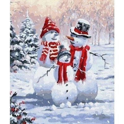 Diamond Painting Snow Family, 40x40 cm, trapani tondi