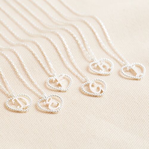 Silver Heart Initial Necklace - T