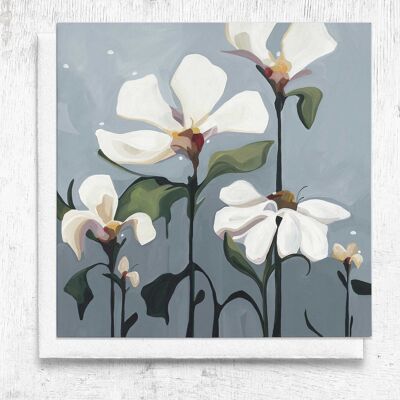 Tarjeta de felicitación floral | Tarjeta de condolencias | Tarjeta de arte floral gris blanco