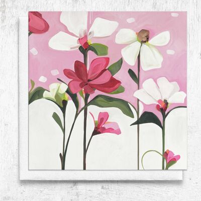 Tarjeta de felicitación floral | Tarjeta de arte de ramo de flores rosadas