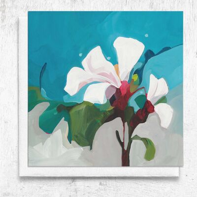 Carte d'art | Peinture abstraite florale | Sarcelle