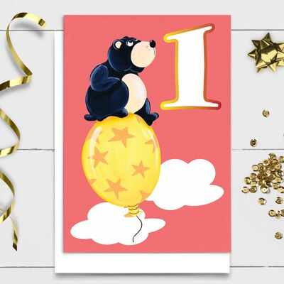 Tarjeta de cumpleaños de animales | Tarjeta de oso, edad 1