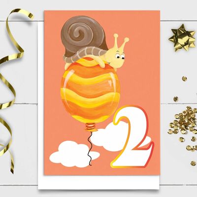 Carte d'anniversaire animaux | Carte Escargot, 2 ans