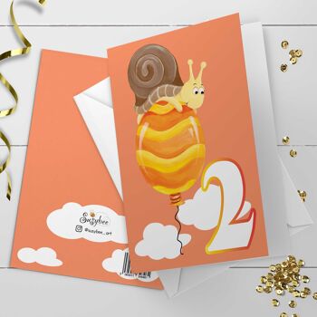 Carte d'anniversaire animaux | Carte Escargot, 2 ans 2