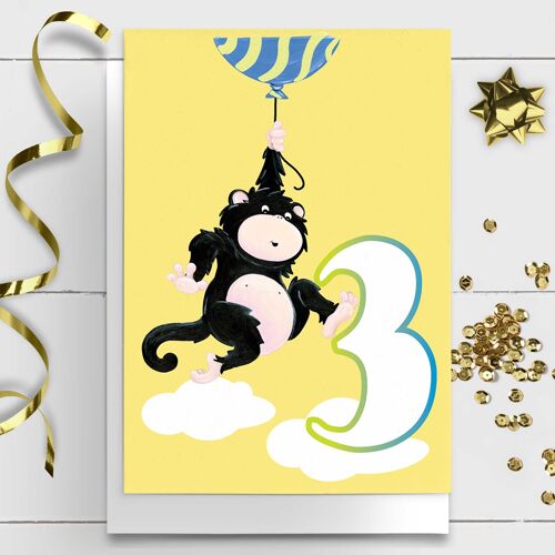 Animal Birthday Card | Monkey Card, Age 3