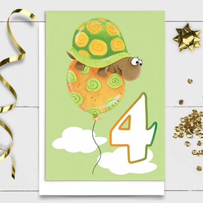 Tier-Geburtstagskarte | Schildkrötenkarte, Alter 4