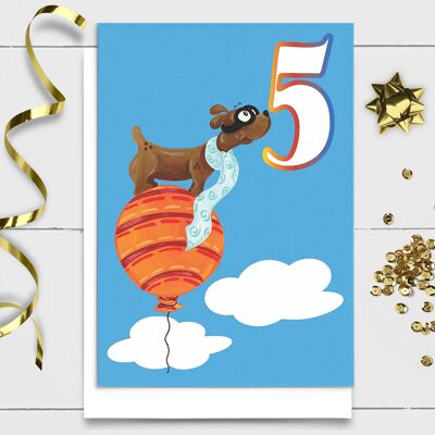 Carte d'anniversaire animaux | Carte pour chien, 5 ans