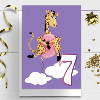Carte d'anniversaire animaux | Carte Girafe, 7 ans 1