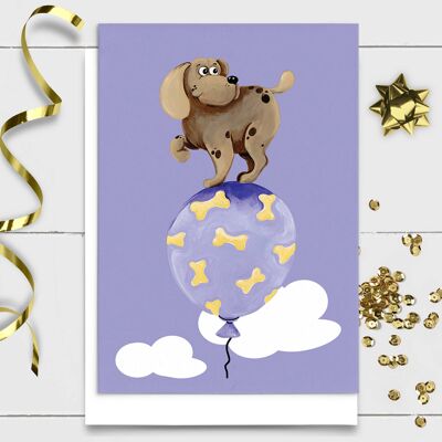 Tier-Geburtstagskarte | Welpe & Ballon, Karte, Jungen & Mädchen