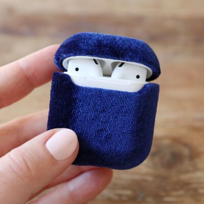 Estuche para AirPods de terciopelo azul marino