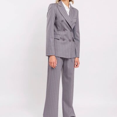 Gray double-breasted pinstripe suit