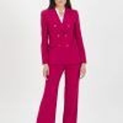 Double-breasted cyclamen suit with mid-rise trousers