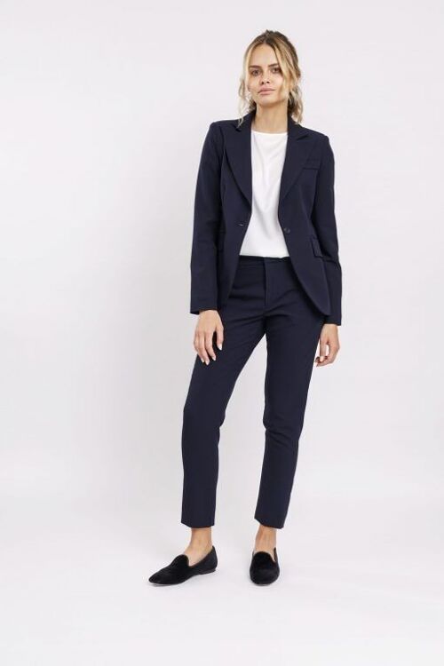 Tailleur monopetto in tessuto stretch con pantalone sigaretta colore blu