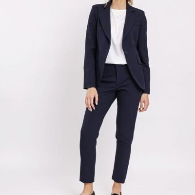Single-breasted suit in stretch fabric with blue cigarette trousers