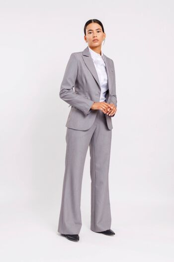 Costume à simple boutonnage en tissu stretch avec un pantalon gris classique 1