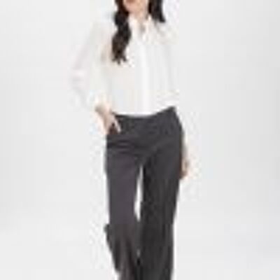 Camisa blanca doble georgette con cuello mao