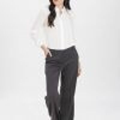 White double georgette shirt with mandarin collar