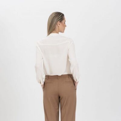 Cream-colored double georgette shirt with mandarin collar