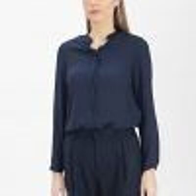 Blue double georgette shirt with mandarin collar