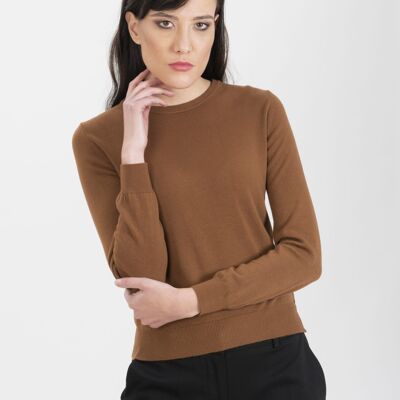 Pull col rond couleur tabac