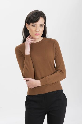 Pull col rond couleur tabac 2