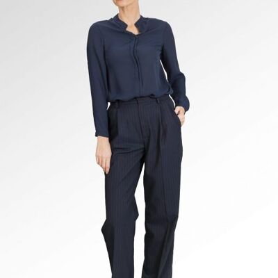Pinstriped palazzo trousers with pleats in blue and tobacco